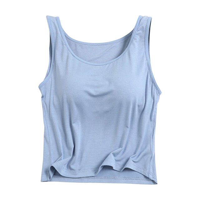 Timegard Camisoles pour Femmes avec Soutien-Gorge Intégré Camis Col Rond Sans Manches Court Haut Confortable d'Été Homerwear