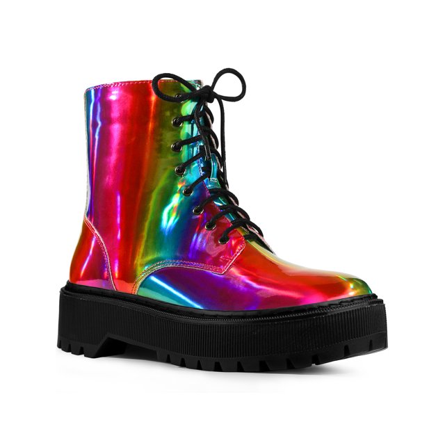Unique Bargains Bottines de Combat à Lacets à Plateforme à Bout Rond pour Femmes