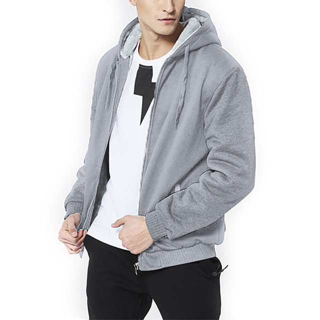 MAWCLOS Sweat à Capuche Zippé pour Hommes, Couleur Unie, Épais, Manches Longues, Gris Clair L