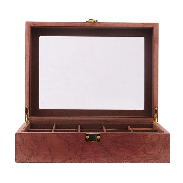 High-quality Wooden , Watch Case, Watch Chest, Watch Storage Box /12 Watches, Lockable, Velvet Inner And Glass Window Slot Rosewood Grain 12 Slot Rosewood Grain