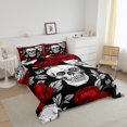 thumbnail image 3 of Erosebridal Ensembles de Couette Crâne de Sucre, Couettes et Duvets Floraux Rouges Vintage, Décoration de Chambre Gothique d'Halloween, Réversible 2 Pcs, 3 of 8