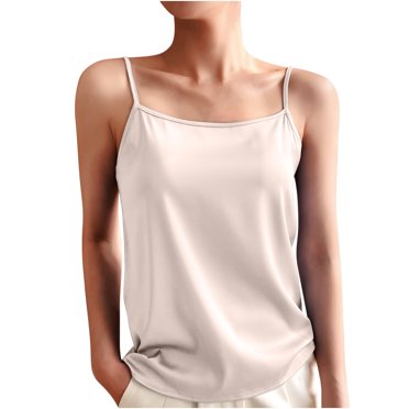 Sous Chemises pour Femmes en Liquidation Camisoles en Soie Sans Manches Décontractées en Satin Débardeur Caraco Blouse à Bretelles Spaghetti Camisoles Gilets Hauts d'Été pour Femmes 2025 Hauts Grande Taille pour Femmes Nouveau Blanc TG