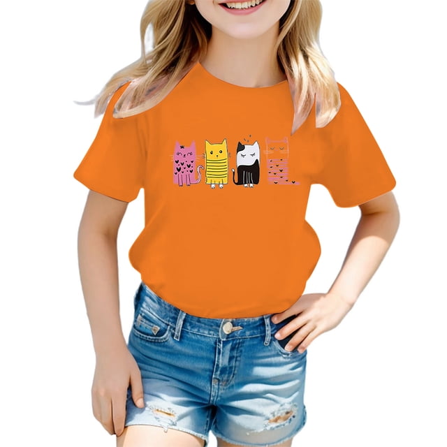 MEZZALL T-Shirts Graphiques Mignons pour Filles Enfants, Col Rond, Manches Courtes, T-Shirt d'Été Décontracté, Tee, Adorable Bébé Tout-Petit Tenue Quotidienne