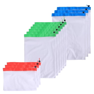 Reusable Mesh Produce Bags 12 PCS Washable Premium Grocery Bags with Reinforced Edges and Drawstring