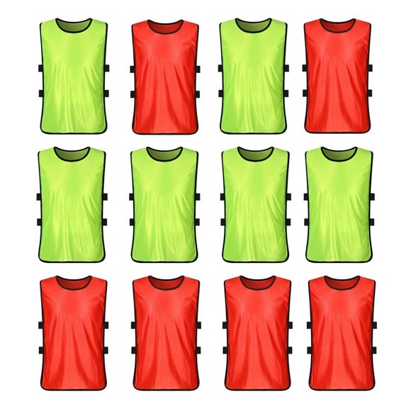 EeaseCA 12PCS Adult Children's Football Basketball Training Vest Baby Kids Children Game Team Mesh Vest Summer Clothing - Size S (Fluorescent Green + Red)
