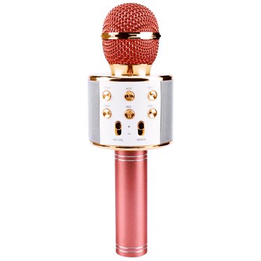 Microphone de Chant Bluetooth Sans Fil Portatif Haut-Parleur Micro Smartpnone pour Maison KTV Fête Extérieure Or Rose