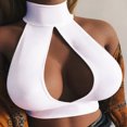 thumbnail image 2 of Pompotops Mode Femme Couleur Unie Aguichant Croisé Sans Manches Top Court, 2 of 7