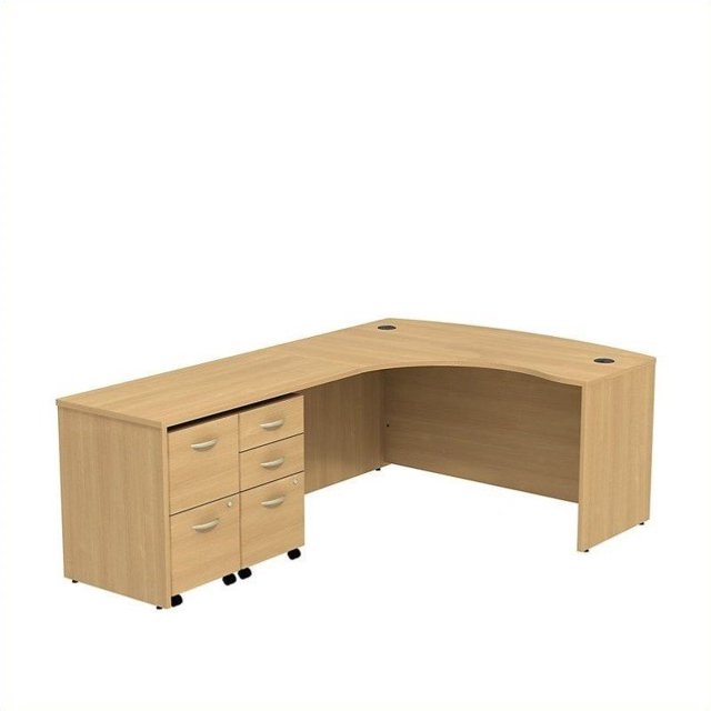 Series C 60W Bow Front L Desk with Drawers in Light Oak - Engineered Wood