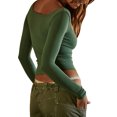 thumbnail image 4 of Fortune Femmes Col Rond Manches Longues Basique Slim Fit T-Shirts Solide Crop Top, 4 of 6