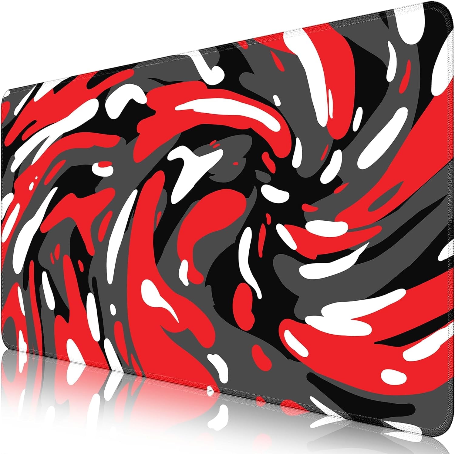 Fluid Pattern Desk Mat Marbled Design Desk Pad,Gaming Mouse Pad with Seamed Edges,Waterproof Large Mouse Pad,Non-Slip Rubber Base XL Gaming Mousepad,31.5x11.8 in Computer Mat Keyboard Pad Red-Black