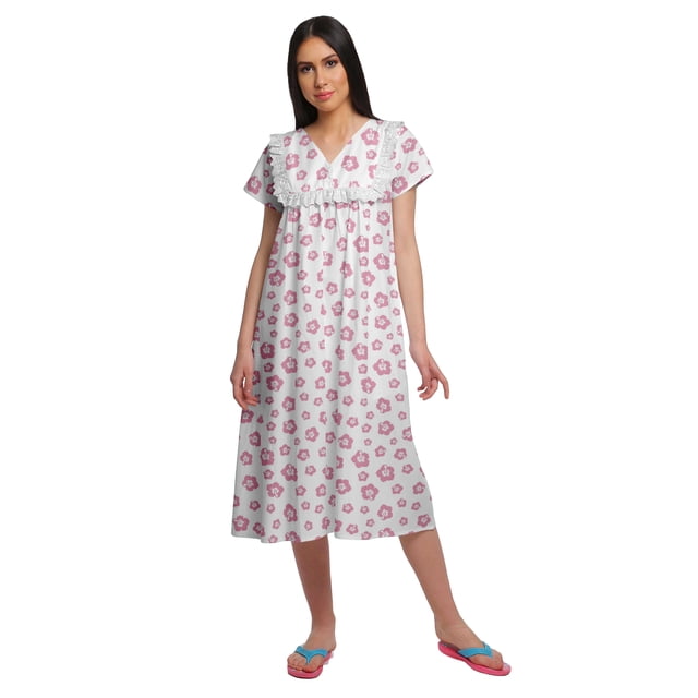 Moomaya Chemise de Nuit d'Allaitement à Col en V pour Femmes, Imprimée, à Manches Courtes