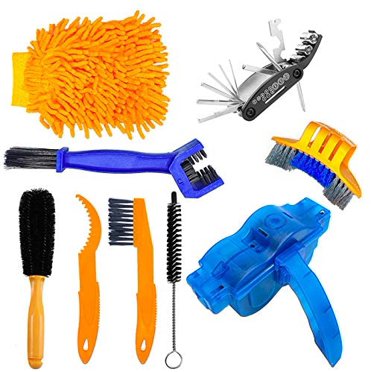 9 Pieces Bike Chain Cleaner Cleaning Brush Set Cycling Tools Kit Bike Accessories Scrubber for Mountain, Road, City, Hybrid, BMX Bicycle and Motorcycle