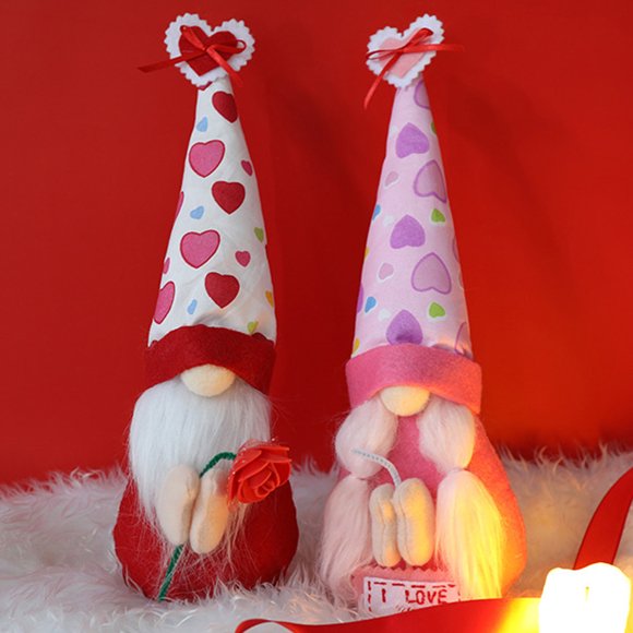 Aofa 2Packs Gnome de Saint Valentin Peluche Poupées Décorations, Valentine Gnome Décor, Elfe Peluche Poupée pour la Maison Bar Décorations Ornement de Maison, Cadeaux de Jour Valentines