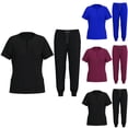 thumbnail image 1 of Sentmoon Plus Size Two Piece Sets for Women Short Sleeve Crew Neck Tops Women's Solid Color Pocket With Elastic Drawstring Waist Long Pants Dry Cleaning Hand Clothes Nurse Clothes Set Suit, 1 of 8