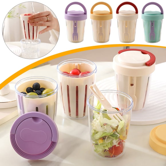Vacemry 4Pcs Leak Proof Fruit Salad Cup, Portable Picnic Box With Fork, Sealed And Leak Proof Food Container, Large Capacity Storage Plastic Cup For Office Lunch,Study, Outdoor, Travel, Picnic
