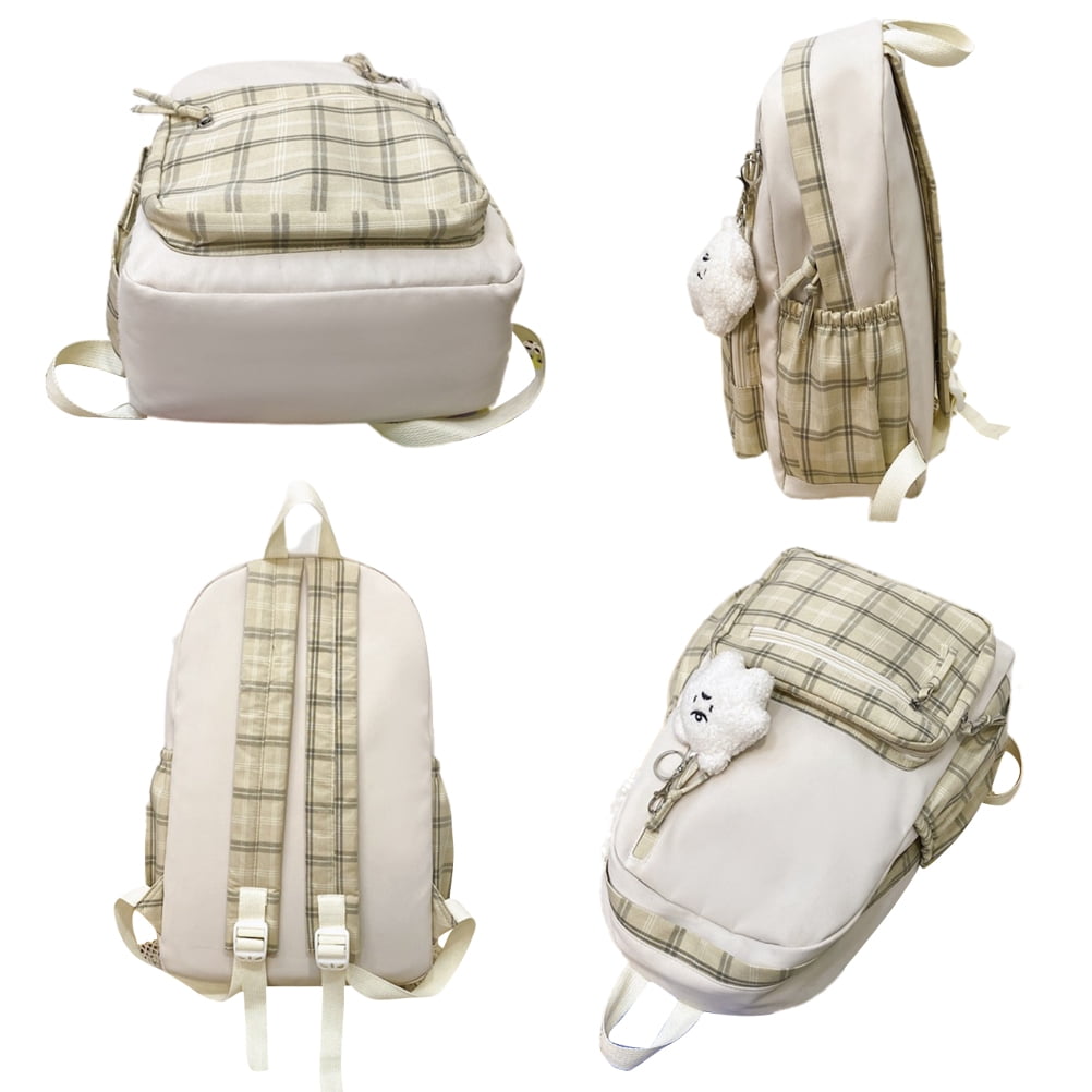 Cute Backpack School Bag Travel Backpack Cute Plaid Backpack With Plush Pendant Lightweight Large Capacity Student Book Bag School Bag Casual Daypack For Outdoor Travel Camping