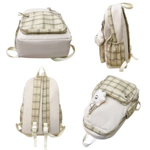 Cute Backpack School Bag Travel Backpack Cute Plaid Backpack With Plush Pendant Lightweight Large Capacity Student Book Bag School Bag Casual Daypack For Outdoor Travel Camping