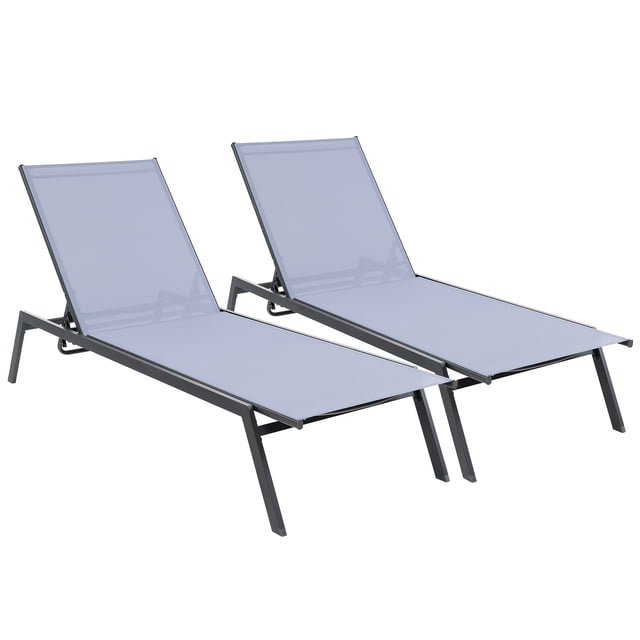 Topbuy 2PCS Patio Chaise Lounge Chair Outdoor Recliner w/ 6-Level Adjustable Backrest Breathable & Quick-Drying Fabric