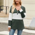 thumbnail image 2 of Lenpel Women's Tunic Tops Long Sleeve V Neck Quarter Button Color Block Ribbed Knit T Shirts Casual Loose Lightweight Sweaters(Army Green,Medium), 2 of 7