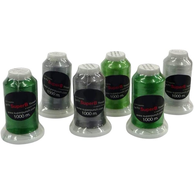 Superpunch SuperB Green & Gray Polyester Embroidery Thread, 6 Packs, 1000 m