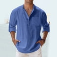 thumbnail image 2 of Kcodviy Mens Spring Loose Stand Shirt with Long Sleeve Solid Color Pocket Long Button Down Sleeve Pullover Shirt, 2 of 5