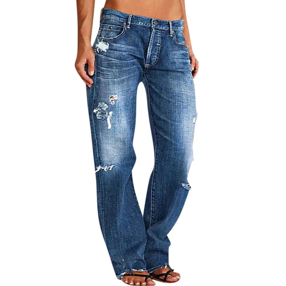 Ketyyh-chn99 Jeans Women Ripped Jeans Women Mid Rise Straight Jeans Lounge Trousers Blue,XS
