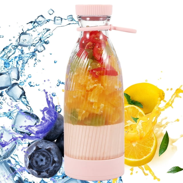 Portable Smoothie Blender 500ml Mini Blender Cup with 6 Stainless Steel Blades 1200mAh Rechargeable Fruit Mixer Blender Reusable Mini Blender Juicer Personal Blender with Lid for Home Off