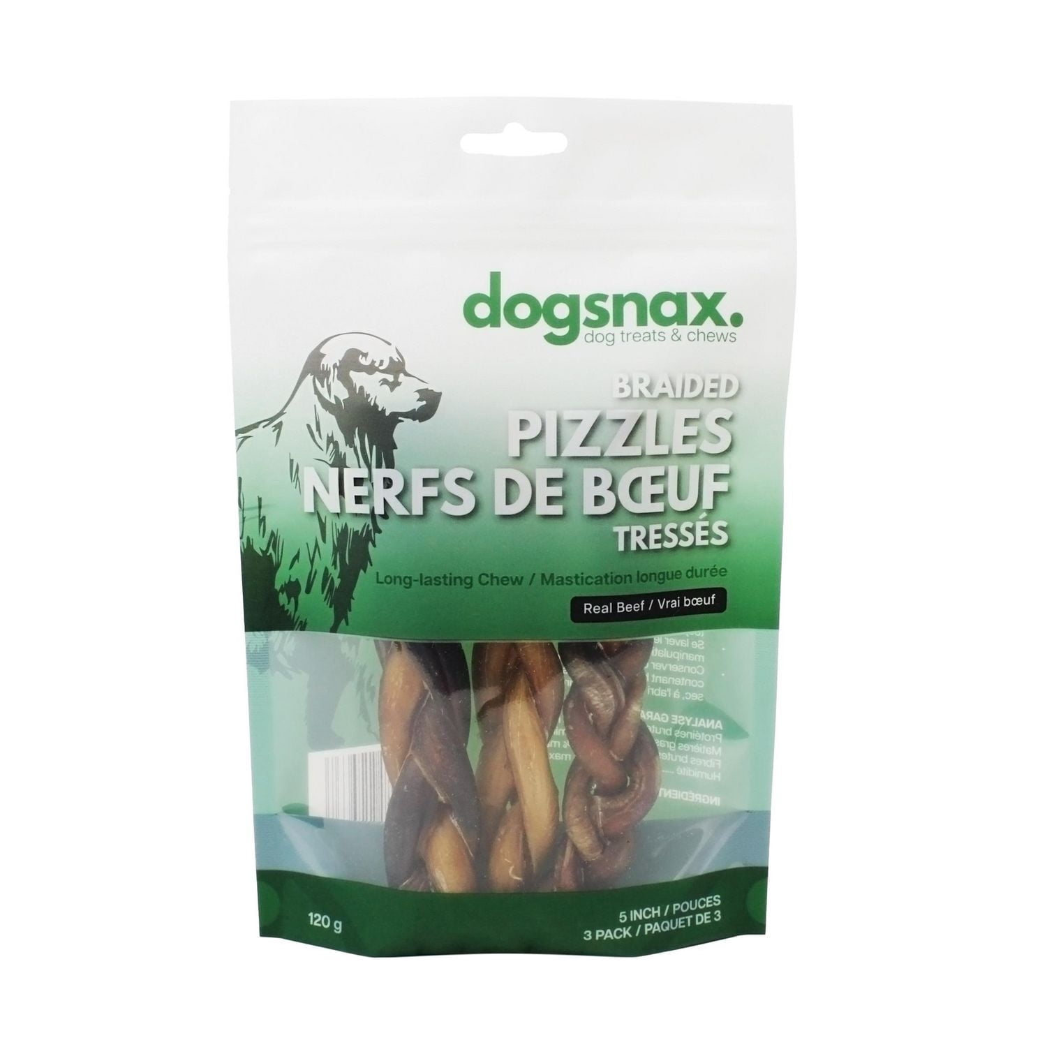Dogsnax 5" Braided Pizzles , 5 Pack