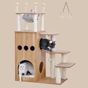 PAWZ Road Arbre de chat en bois, Tour de chat moderne [50"=127CM] Inspiré par Sky City pour les grands chats intérieurs