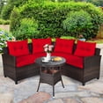 thumbnail image 3 of Patiojoy Ensemble de Conversation de Patio Extérieur 4 Pcs Canapé Sectionnel en Osier Rotin avec Coussins Rouges, 3 of 8