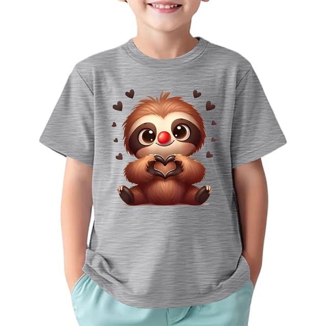 T-shirts Filles Enfants Imprimé Animaux Mignons Sports Décontracté Col Rond Manches Courtes Hauts Filles Gris 8-10 Ans