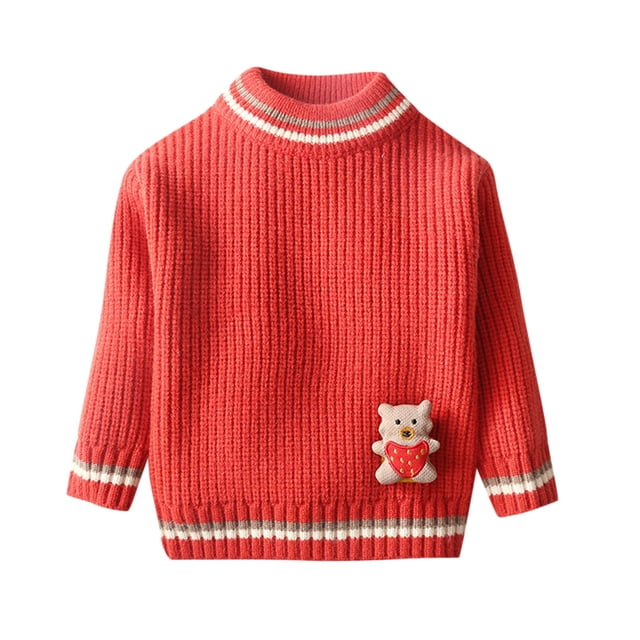 Chandail en Tricot Mode Fille et Garçon Chandail Décontracté pour Enfants à Manches Longues Chaud à Col Rond Nouveau Cardigan pour Enfants Chandail en Tricot Hauts Rouge 3T