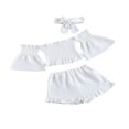 thumbnail image 3 of Girl Off Shoulder Flare Sleeves Tops Ruffle Shorts Bowknot Headband, 3 of 6