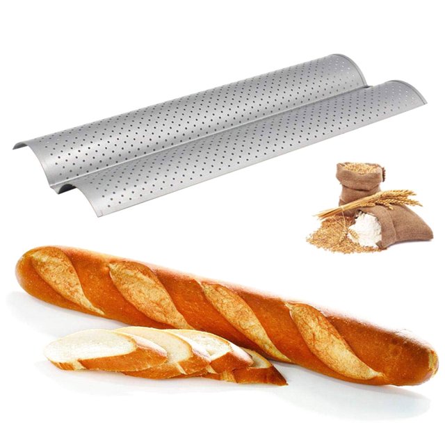 Plateau de Cuisson à Baguette 2 Fentes Antiadhésif en Acier Inoxydable