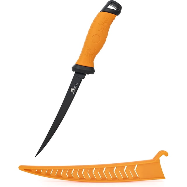 BLUEWING Filet Knife 1pc Stainless-Steel Blade Boning knife with Non-Slip Handles and Protective Sheath, Size 7in, Orange
