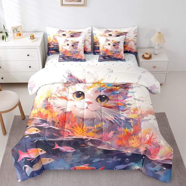 YST Ensemble Douillette 7 Pcs Chat de Dessin Animé 3D Anime Kawaii, Format Double