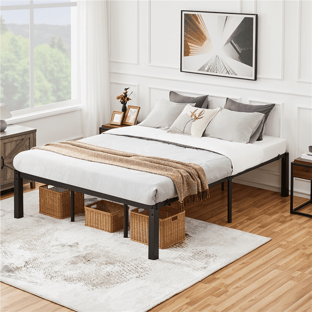 Yaheetech Metal Platform Bed Frame with Steel Slat Support, California King, Black