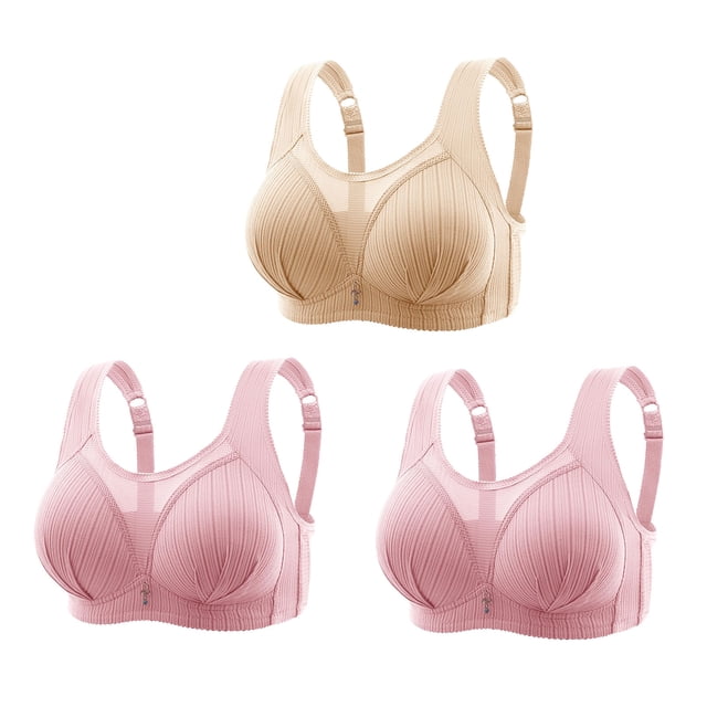 Timegard 3pc Bra for Women No Underwire Mesh Adjustable Strap Full Support Comfortable Seniors Bras