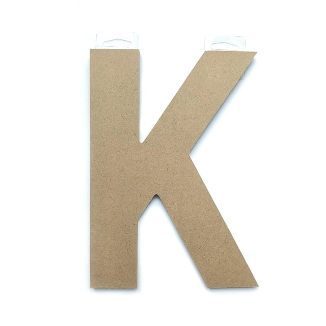 North Shore MDF wood letters letter K measuring 9 inches tall with a smooth unfinished surface made from medium-density fiberboard, ideal for DIY crafts, party decorations, and home décor customization