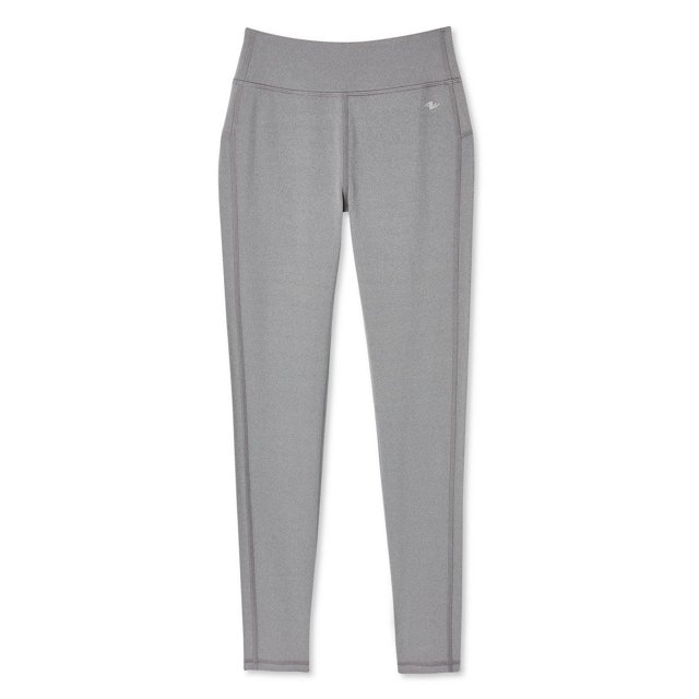 Athletic Works Legging de Base pour Filles en Gris, Vue avant, Fabriqué en Tricot interlock Extensible avec Technologie Dri-More Évacuant l'Humidité et Grand Ceinture Élastiquée, Conçu pour les Activités et la Détente Confortable.