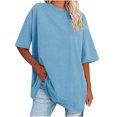thumbnail image 1 of Plebaso T-Shirts Surdimensionnés pour Femmes 2025 Manches Courtes Hauts Amples Col Rond Décontracté Uni T-Shirts Basiques pour Femmes, 1 of 6
