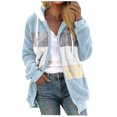 thumbnail image 2 of EGNMCR Womens Winter Fuzzy Fleece Jacket Hooded Color Block Patchwork Cardigan Zipper Pullover Coats Outerwear with Pockets, 2 of 5