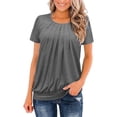 thumbnail image 2 of AherBiu Hauts à Manches Courtes pour Femmes, Blouse Ample Froncée, Tunique Décontractée d'Été à Porter avec des Leggings, 2 of 7