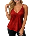 thumbnail image 1 of Plus Size Tank Tops for Women Loose Fit V-Neck Spaghetti Strap Sequin Ruched Waist Solid Top with Stretchy Lining, 1 of 7