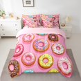 thumbnail image 2 of Ensemble Douillette Grand « Bed in a Bag » 7 Pcs à Motif de Beignes, Ensembles de Literie Alimentaires Colorés Motif Dessert, Ensemble de Draps avec Douillette, Ensemble de Lit Rose, 2 of 5
