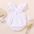 thumbnail image 3 of IROINID Barboteuse Réduite pour Bébé Fille Nouveau-Né Nourrisson Bébés Filles Vêtements Unis à Manches Volantées Barboteuse à Bretelles, Blanc, 3 of 9