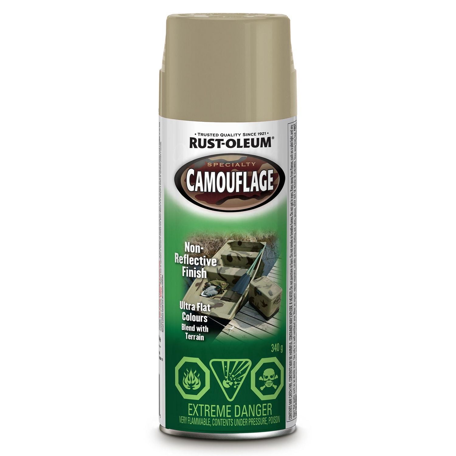 Peinture camouflage spécialisée Rust-Oleum en kaki mat, aérosol de 340g