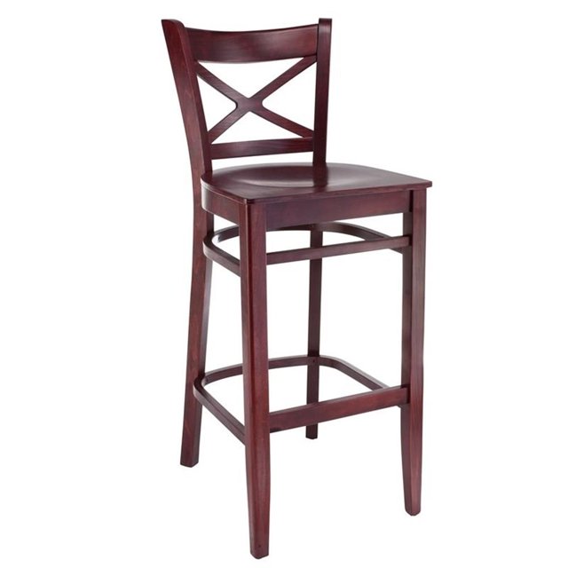Cross Back Barstool Dark Mahogany with wood seat