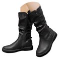 thumbnail image 1 of Mepaouo Women's Mid Calf Riding Boots Round Toe Motorcycle Booties Side Zipper Winter Flats Shoes, 1 of 6
