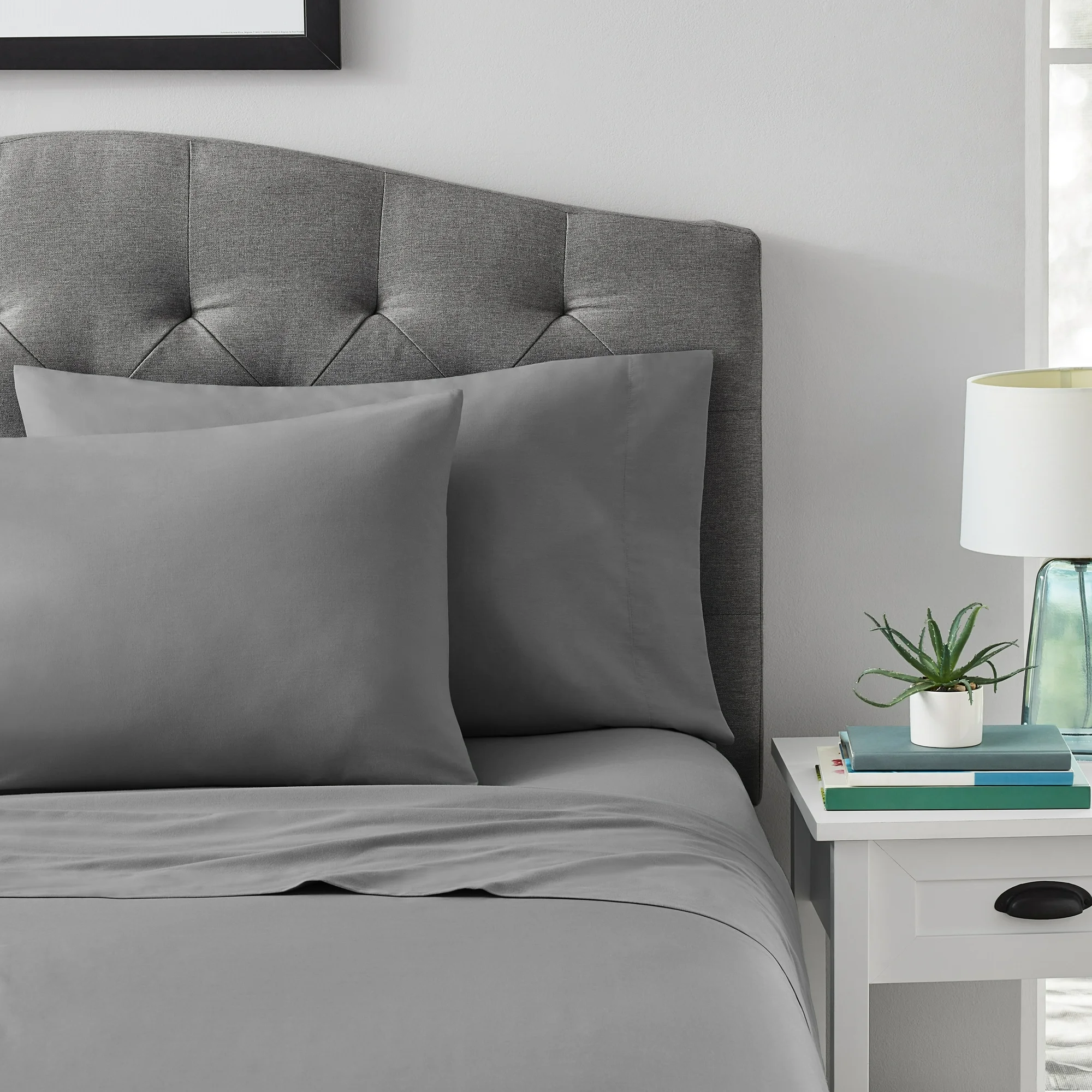Mainstays 4-Piece 300 Thread Count Grey- CVC Cotton Blend Bed Sheet Set, Double (Adult)